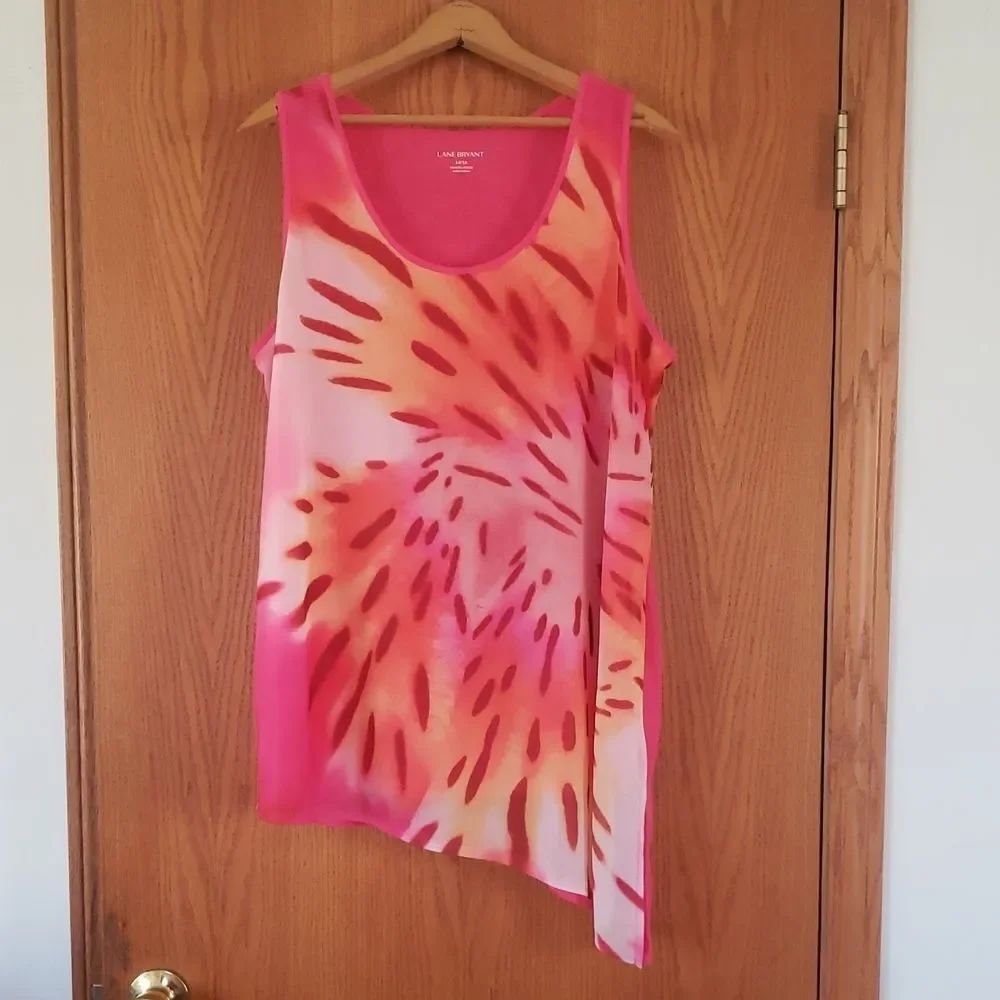 NWOT Lane Bryant Asymmetrical Flowy Tank Top Bright Pink / Orange Sz 14-16